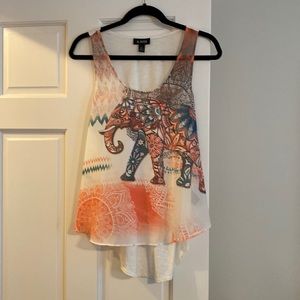 Boho elephant tank for layering.  Orange and teal and brown
